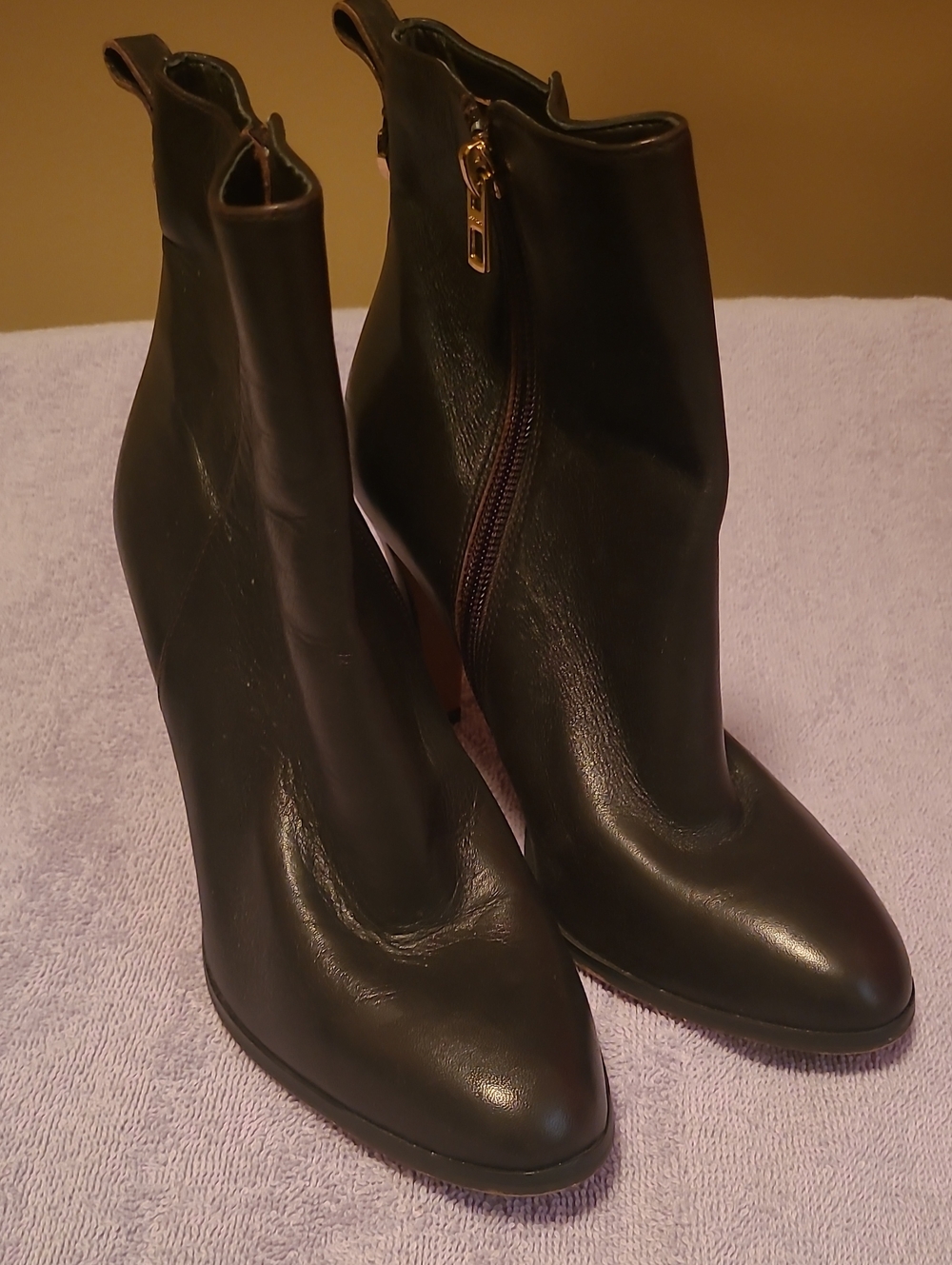 Coach Brown Leather Ankle Booties with Side Zip